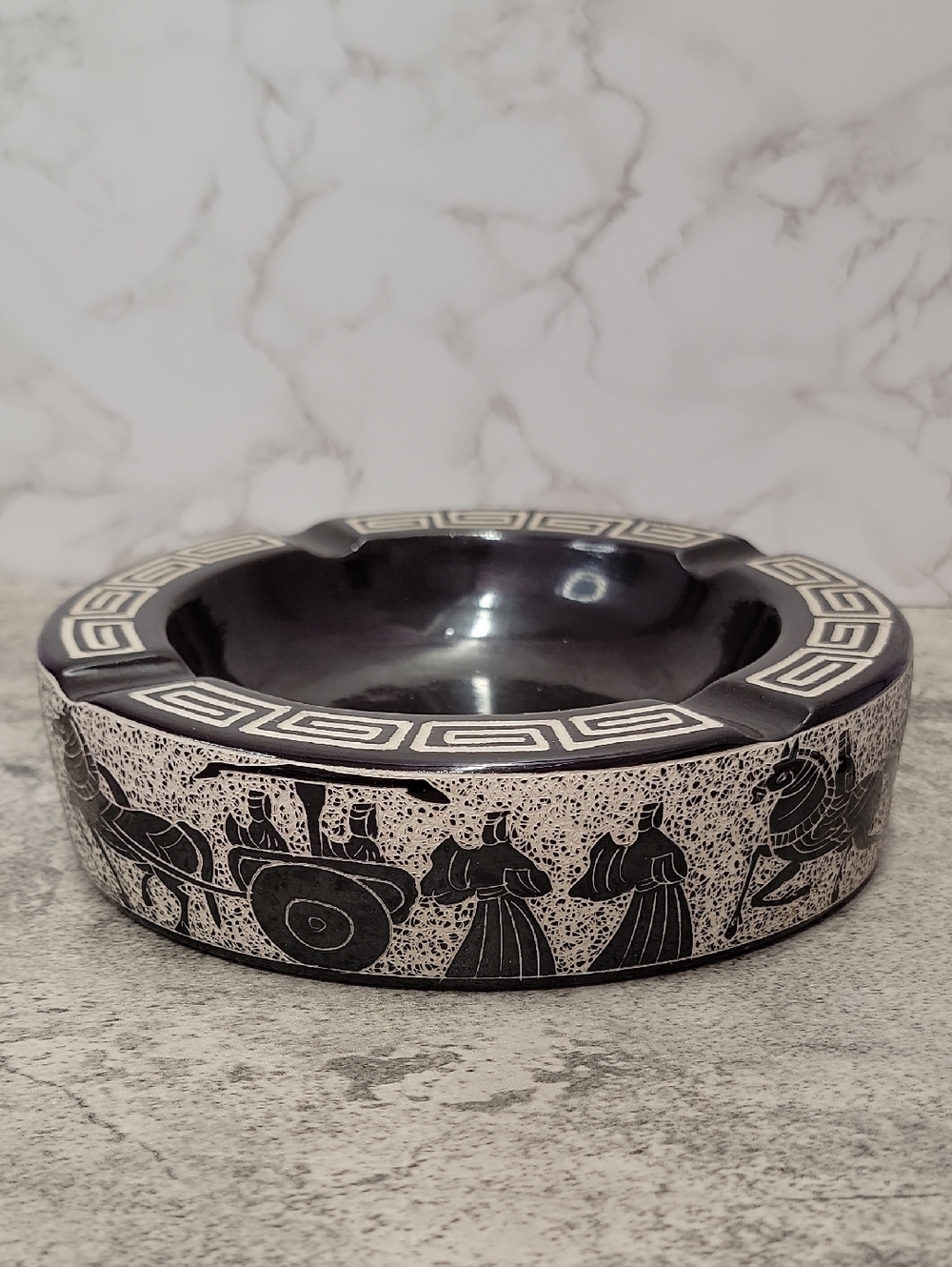 Oversized Mid Century Modern Ceramic Greek Roman Chariot Ashtray MCM
